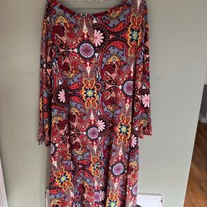 Honey and Lace Long Sleeve Midi Dress Size XL Pockets Poly/Spandex Boho Paisley